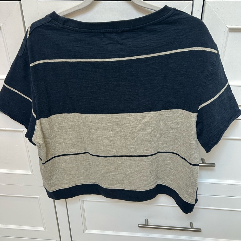 Acne Navy and Light Gray Striped Crop Sweatshirt tee - Picture 4 of 4